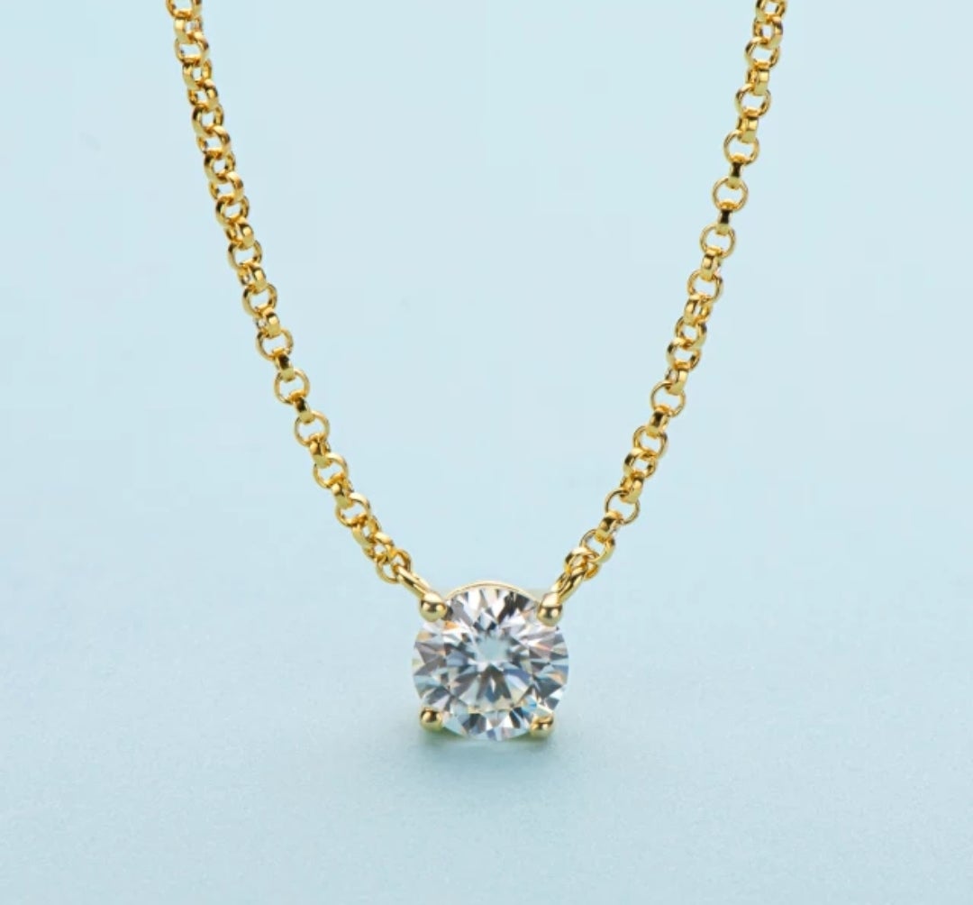 1 CT round cubic zirconia solitaire pendant in 14K gold, yellow gold front view, 635P100MK