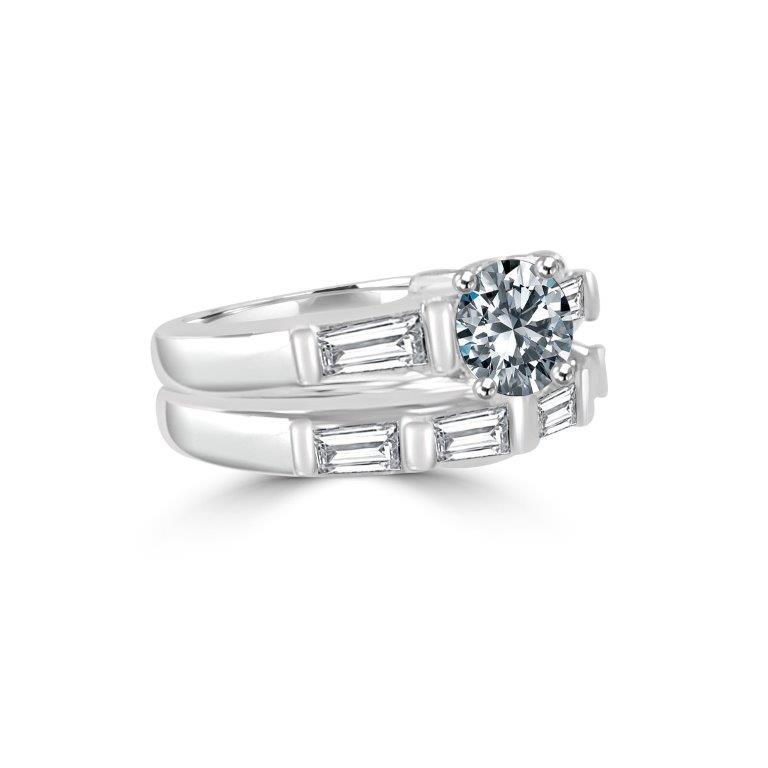 1 CT round cubic zirconia three-stone engagement ring set in sterling silver, profile view, 635R32110
