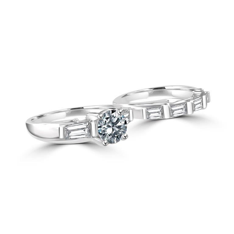 1 CT round cubic zirconia three-stone engagement ring set in sterling silver, side view, 635R32110