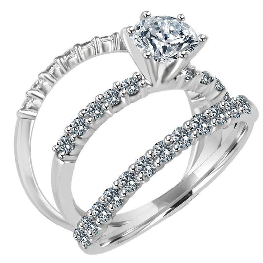 1 CT round cubic zirconia trio wedding ring set in sterling silver, angled view, 635R71359