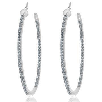 Super thin Double View Hoop Earrings Zirconite Cubic Zirconia Earrings. STE-457