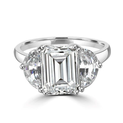 2.5 CT emerald-cut cubic zirconia three-stone ring in sterling silver, front view, 635R71209