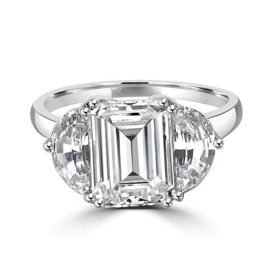2.5 CT emerald-cut cubic zirconia three-stone ring in sterling silver, front view, 635R71209