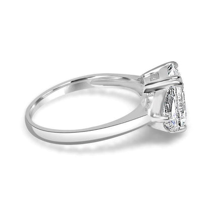 2.5 CT emerald-cut cubic zirconia three-stone ring in sterling silver, side view, 635R71209