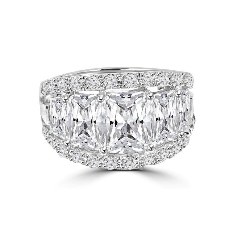 2.5 CT radiant-cut cubic zirconia wide band ring in sterling silver, front view, 635R71446