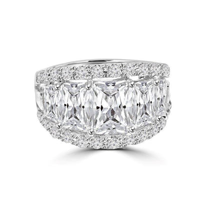 2.5 CT radiant-cut cubic zirconia wide band ring in sterling silver, front view, 635R71446