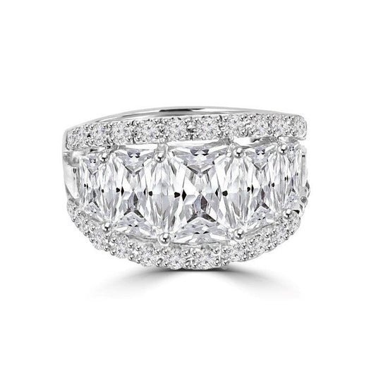 2.5 CT radiant-cut cubic zirconia wide band ring in sterling silver, front view, 635R71446