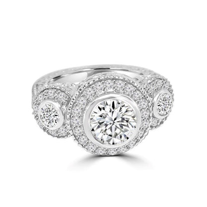 2 CT Round Bezel Diamond Veneer Cubic Zirconia Three stone Sterling Silver Ring 635R13665