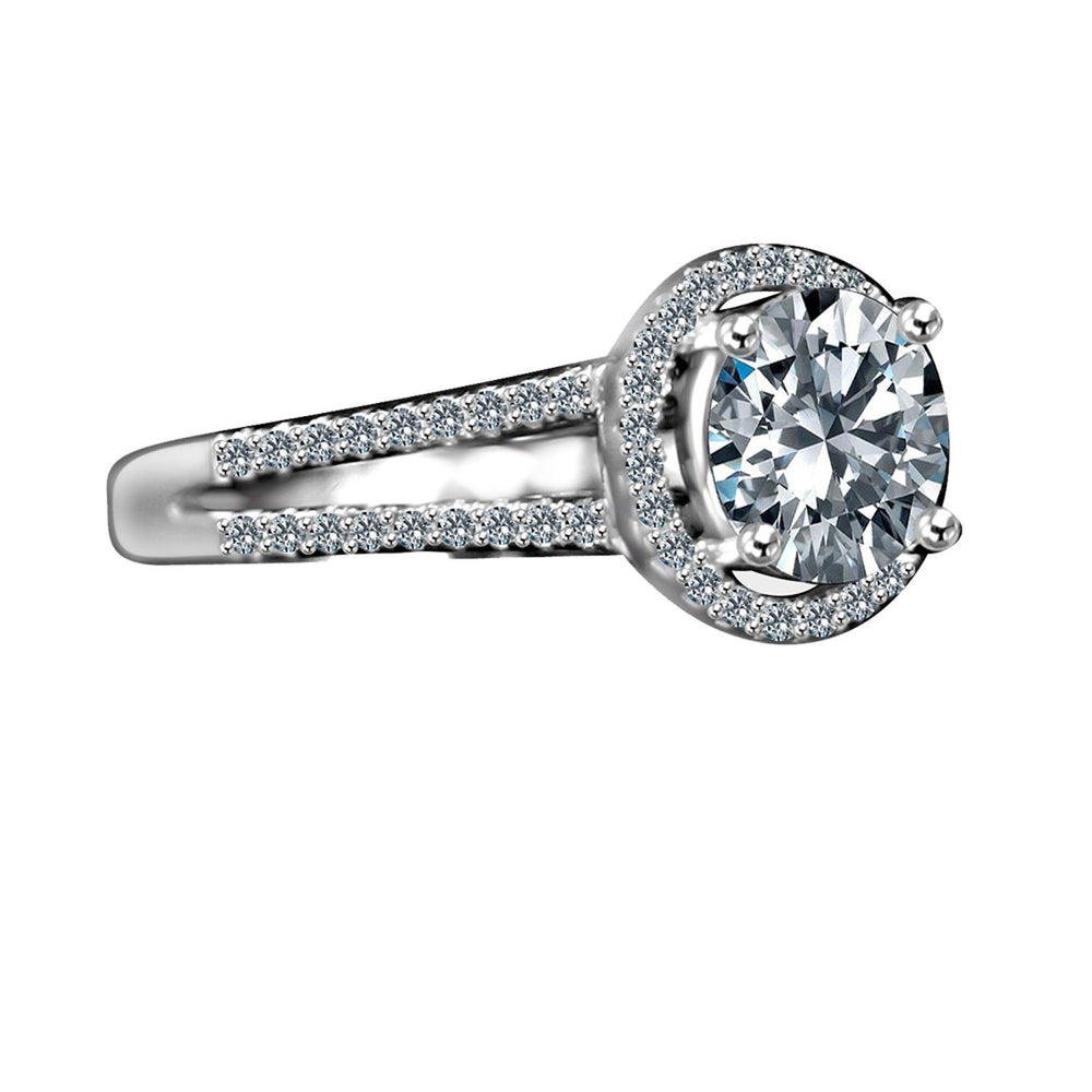 2 CT.(8mm) Intensely Radiant Round Diamond Veneer Cubic Zirconia Split Shank Floating Halo Engagement/Wedding Sterling Silver Ring. 635R4008
