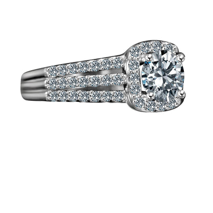 2 CT.(8mm) Intensely Radiant Round Diamond Veneer Cubic Zirconia Split Shank Square Halo Set in Sterling Silver Engagement/Wedding Ring. 635R4009