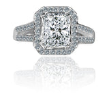 2 CT Radiant Emerald Diamond Veneer Cubic Zirconia Halo Sterling Silver Ring. 635R4013 | Yaacov Hassidim