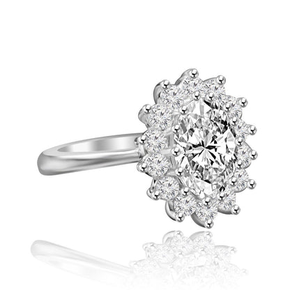 2.5 CT. Intensely Radiant Oval Diamond Veneer Cubic Zirconia Halo Engagement Sterling Silver Ring. 635R3229