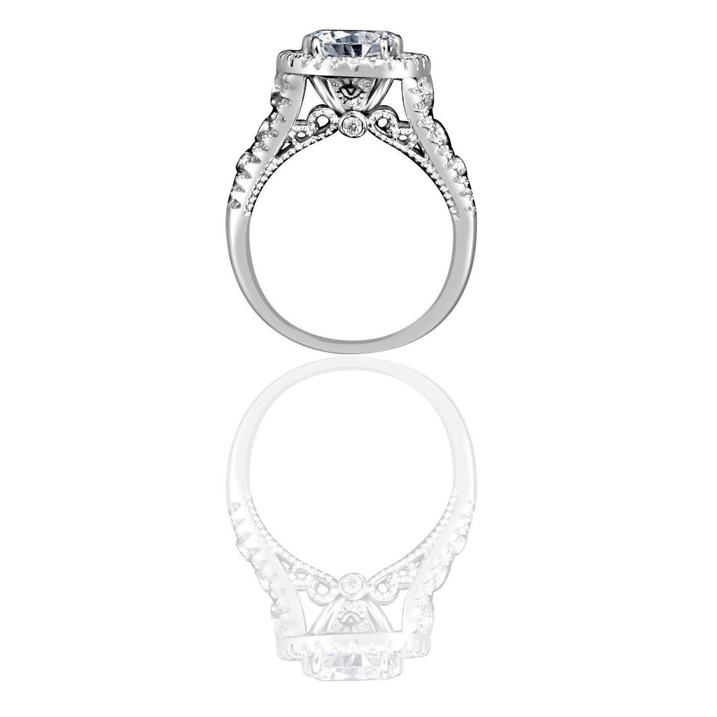 2.5 CT. Intensley Radiant Oval Diamond Veneer Cubic Zirconia Split Shank Floating Halo Set in Sterling Silver Wedding Ring. 635R4011