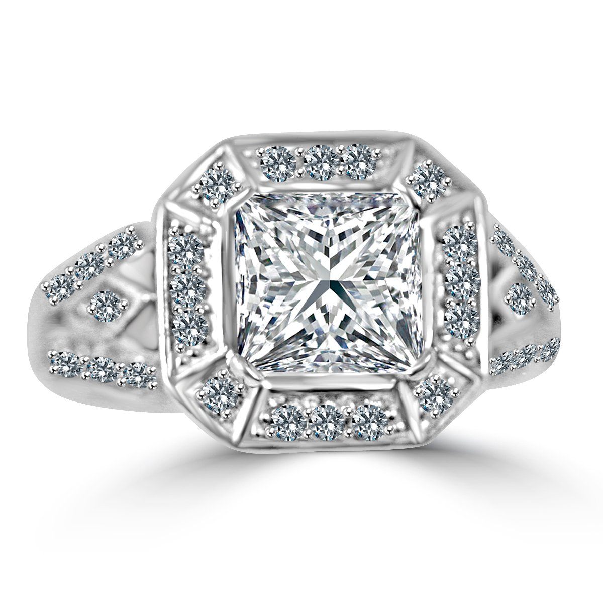 2.5CT Square Cushion w/halo Diamond Veneer Cubic Zirconia Vintage Sterling Silver Ring. 635R12550