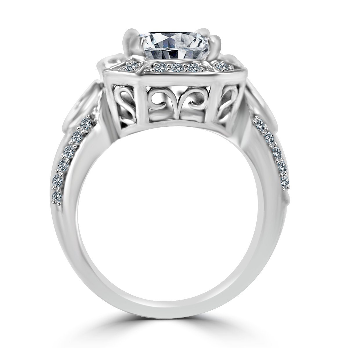 2.5CT Square Cushion w/halo Diamond Veneer Cubic Zirconia Vintage Sterling Ring. 635R12550