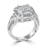 2.5CT Square Cushion w/halo Diamond Veneer Cubic Zirconia Vintage Ring. 635R12550