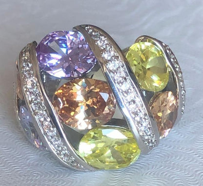 Multi color Zirconite Cubic Zirconia wide band Cocktail new Ring. 501R6x019