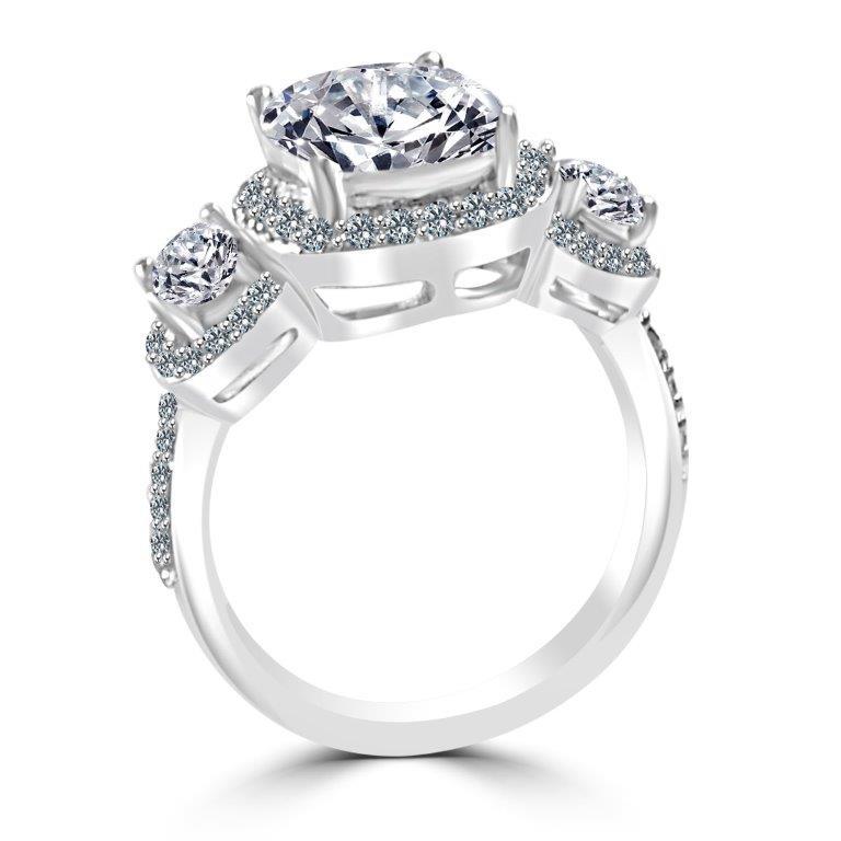 2.5CT Cushion Halo Diamond Veneer Cubic Zirconia Sterling Silver Ring. 635R71683