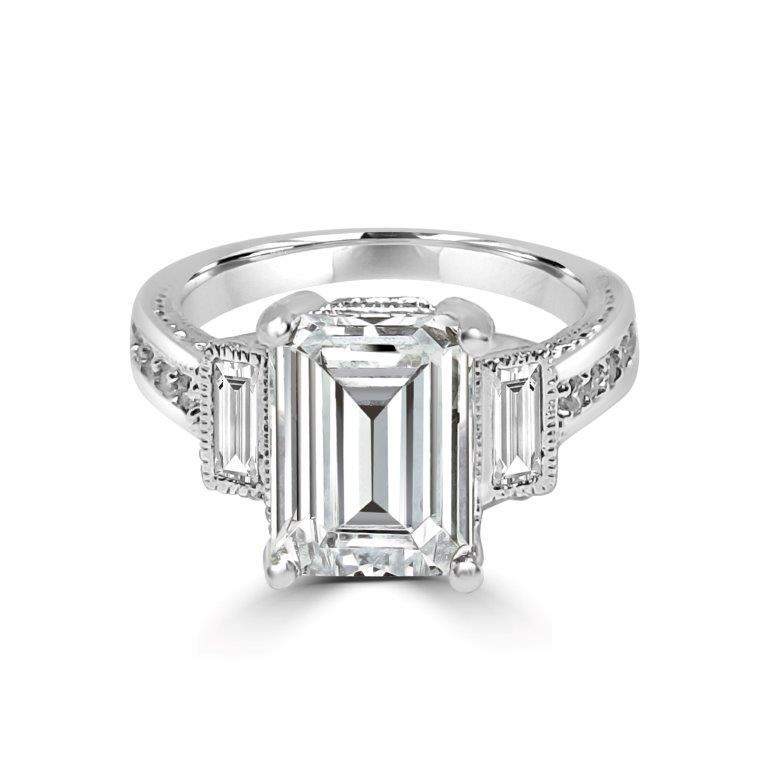 2.5CT Emerald Diamond Veneer Cubic Zirconia Three Stone Sterling Silver Ring. 635R71197