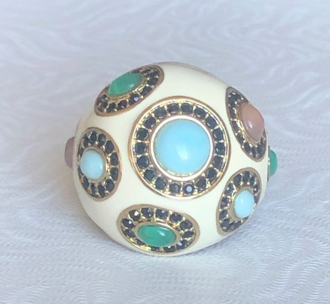 Fine Enamel w/jeweled Cabochon Gems Dome new Ring. 501RW205