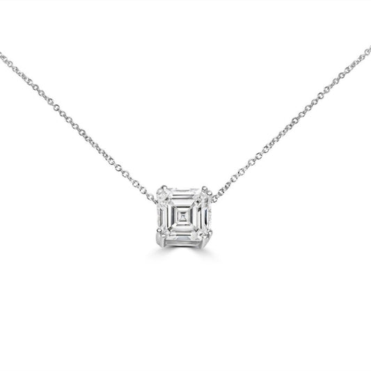 2 CT Asscher-cut cubic zirconia slider pendant in sterling silver, front view, 635P208