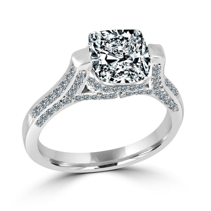 2 CT cushion-cut cubic zirconia tension-style ring in sterling silver, angled view, 635R71495