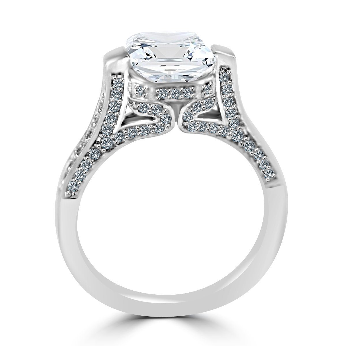 2 CT cushion-cut cubic zirconia tension-style ring in sterling silver, profile view, 635R71495