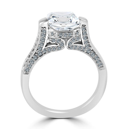 2 CT cushion-cut cubic zirconia tension-style ring in sterling silver, profile view, 635R71495