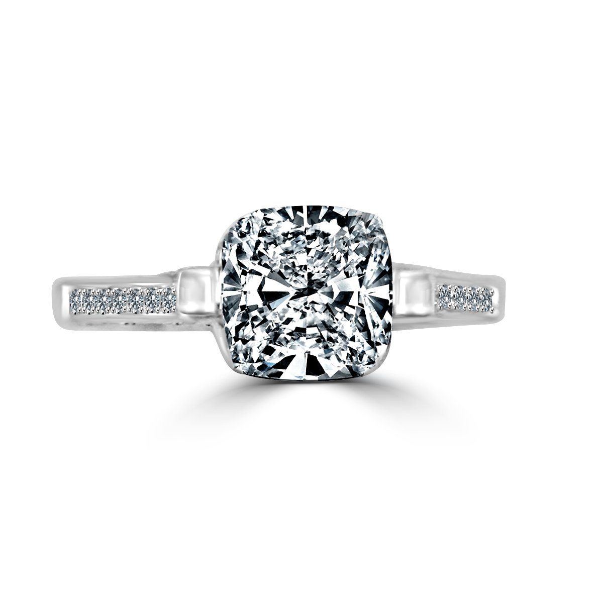 2 CT cushion-cut cubic zirconia tension-style ring in sterling silver, side view, 635R71495