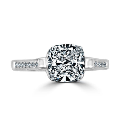 2 CT cushion-cut cubic zirconia tension-style ring in sterling silver, side view, 635R71495
