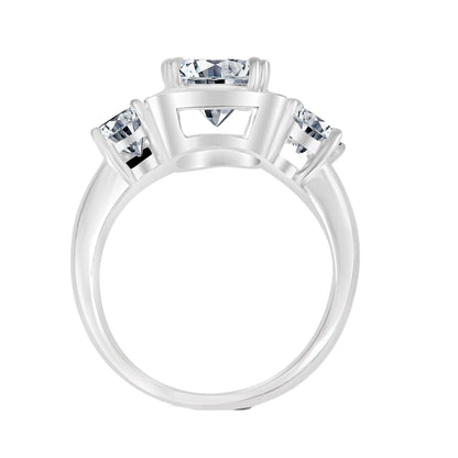 2 CT emerald-cut cubic zirconia ring with side baguettes in sterling silver, profile view, 635R72227