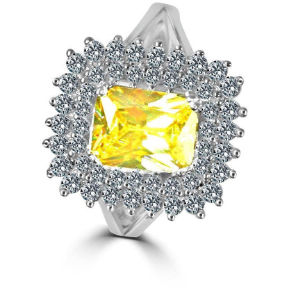 2 CT emerald-cut cubic zirconia double halo ring in sterling silver, alternate view, 635R0247