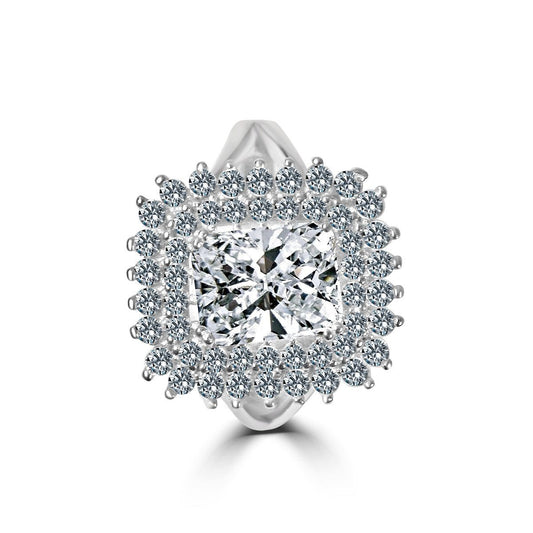 2 CT emerald-cut cubic zirconia double halo ring in sterling silver, main view, 635R0247