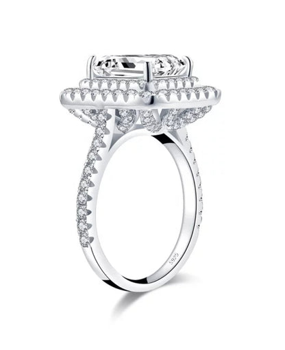 2 CT emerald-cut cubic zirconia double halo ring in sterling silver, alternate view, 635R0247