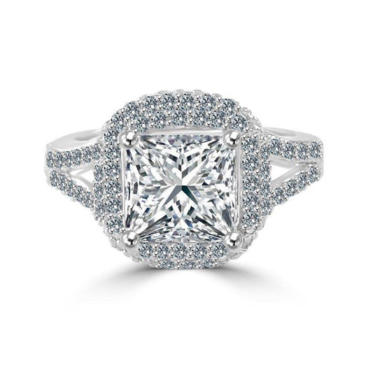 2 CT princess-cut cubic zirconia pavé split shank ring in sterling silver, main view, 635R72211