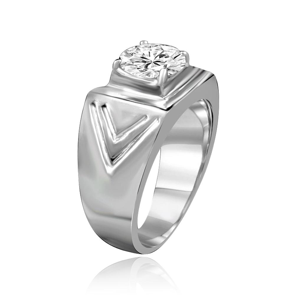 2 CT round cubic zirconia chevron men's ring in stainless steel, alternate view, 635R1036