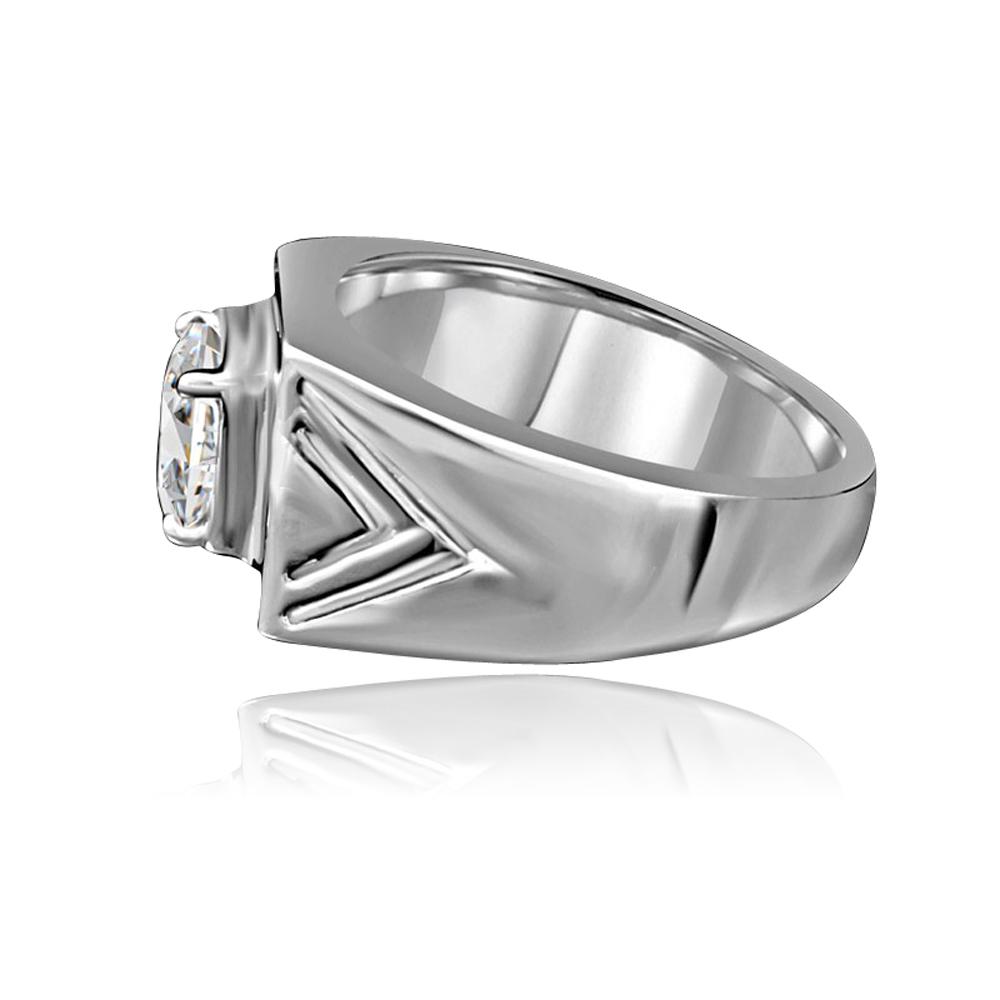2 CT round cubic zirconia chevron men's ring in stainless steel, alternate view, 635R1036