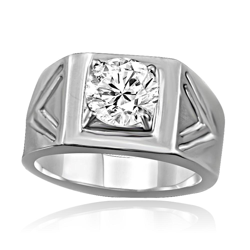 2 CT round cubic zirconia chevron men's ring in stainless steel, main view, 635R1036