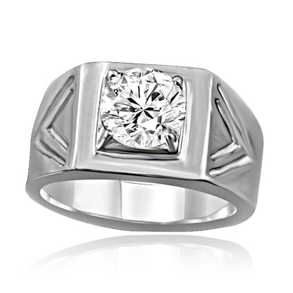 2 CT round cubic zirconia chevron men's ring in stainless steel, main view, 635R1036