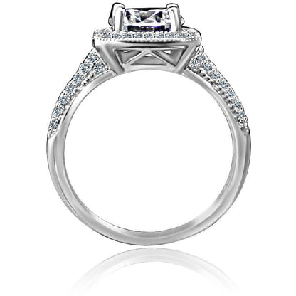 2 CT round cubic zirconia micro pavé halo engagement ring in sterling silver, alternate view, 635R4002