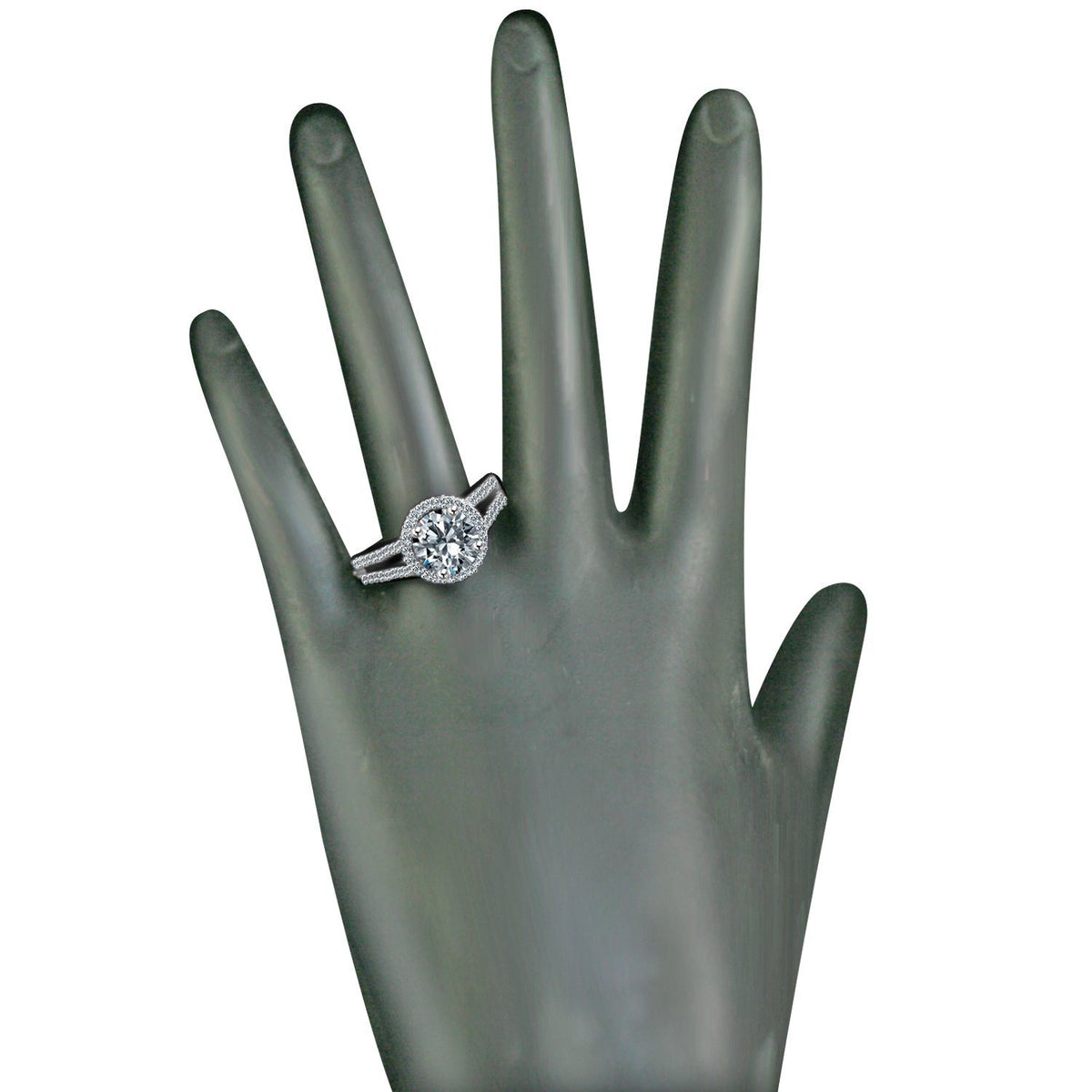 2 CT round cubic zirconia split shank floating halo ring in sterling silver, alternate view, 635R4008