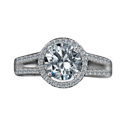 2 CT round cubic zirconia split shank floating halo ring in sterling silver, main view, 635R4008