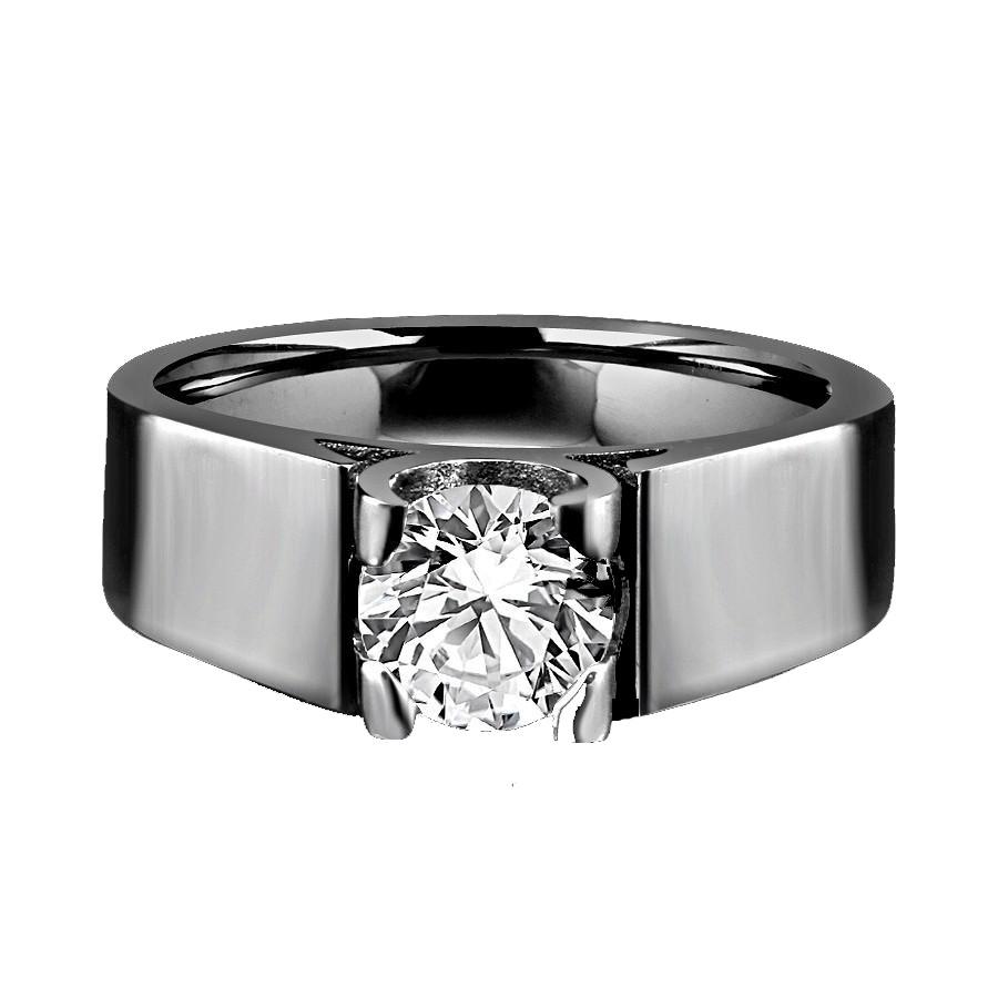 2 CT round cubic zirconia tension-style men's ring in stainless steel, front view, 635R1061