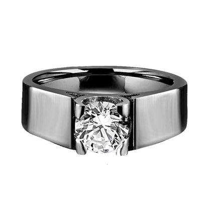 2 CT round cubic zirconia tension-style men's ring in stainless steel, front view, 635R1061