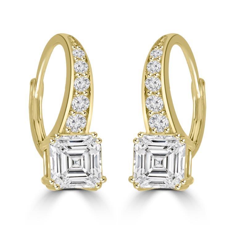 2CT TW Asscher cut Diamond Veneer Cubic Zirconia Sterling Silver lever back earrings. 635E113Q