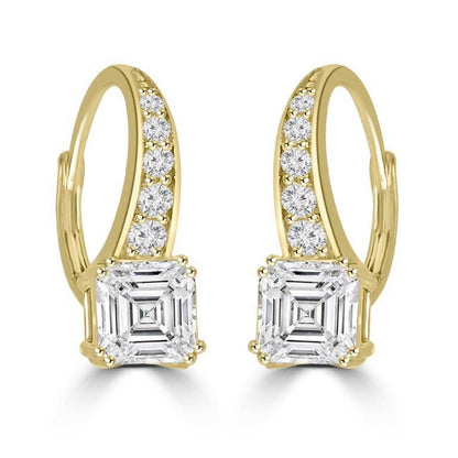 2CT TW Asscher cut Diamond Veneer Cubic Zirconia Sterling Silver lever back earrings. 635E113Q