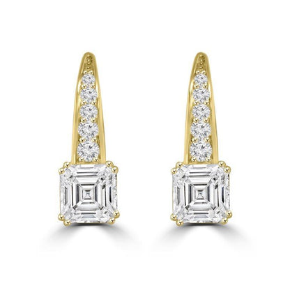 2CT TW Asscher cut Diamond Veneer Cubic Zirconia Sterling Silver lever back earrings. 635E113Q