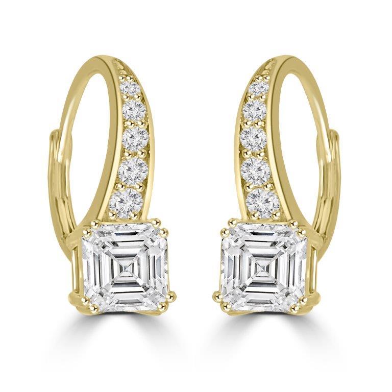 2 CT TW Asscher-cut cubic zirconia lever back earrings in sterling silver, alternate view, 635E11328