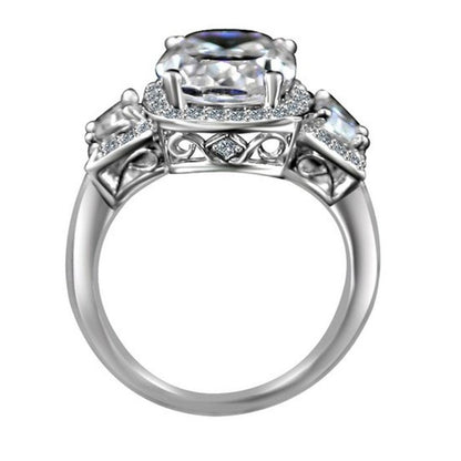 3.5 CT cushion-cut cubic zirconia halo ring with tapered baguettes in 14K gold, alternate view, 635R71567K