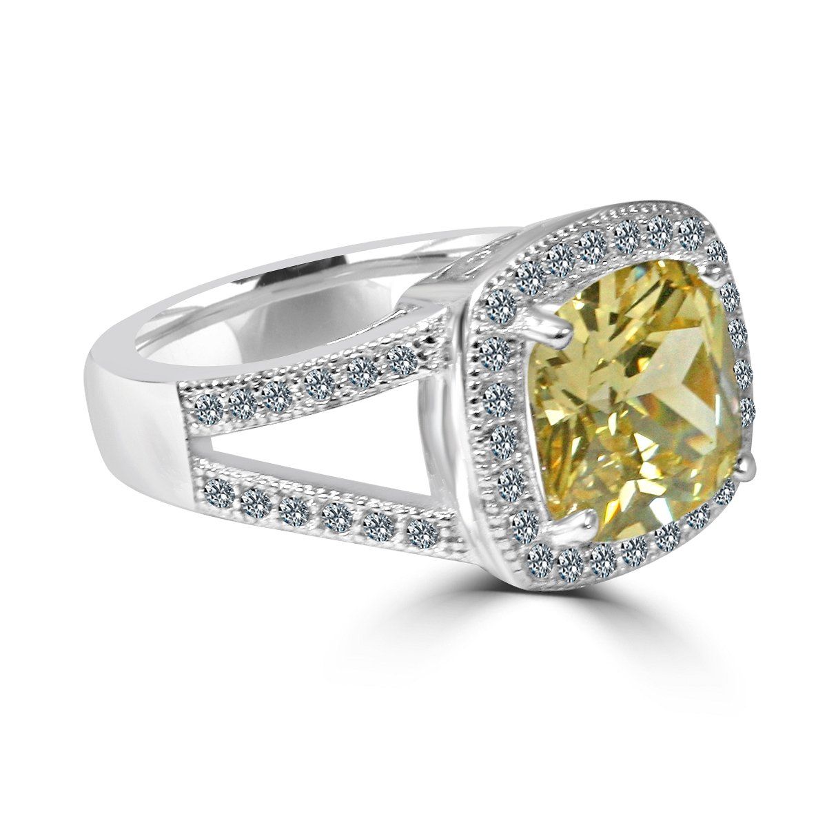 3.5 CT cushion-cut cubic zirconia halo double split shank ring in 14K gold, alternate view, 635R0246K
